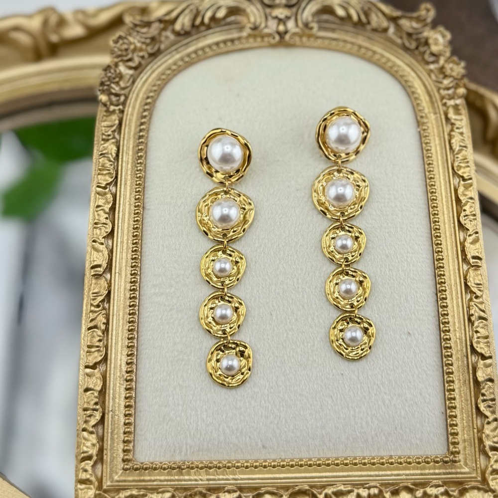 Gold Drop Earrings with Imitation Pearls – Stainless Steel, Real Gold Pl… - Picture 13 of 17
